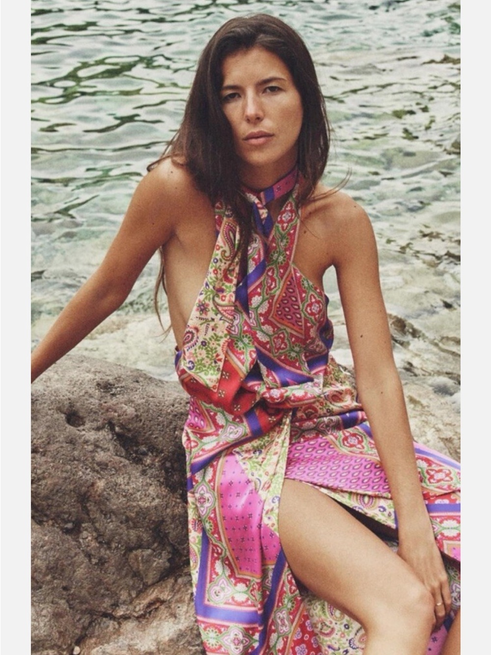 Zara Woman Patchwork Bandana Printed Halter Neck Midi Dress